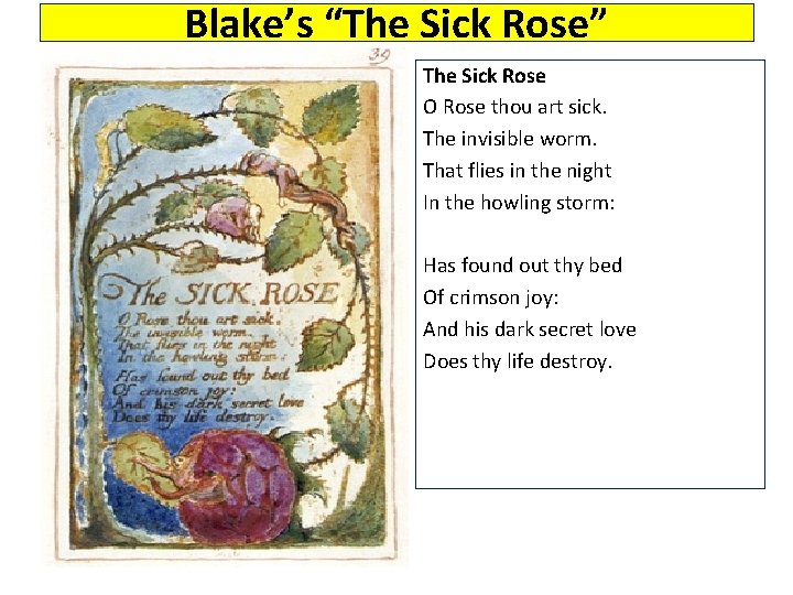 Blake’s “The Sick Rose” The Sick Rose O Rose thou art sick. The invisible