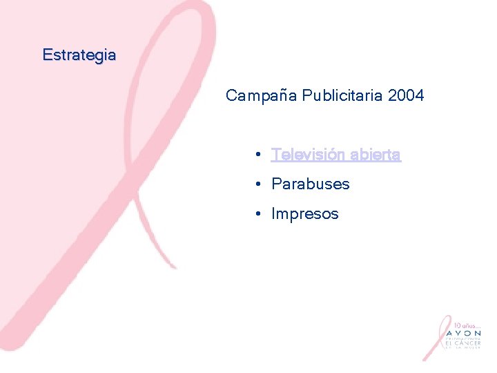 Estrategia Campaña Publicitaria 2004 • Televisión abierta • Parabuses • Impresos 