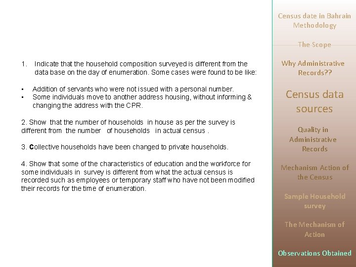 Census date in Bahrain Methodology The Scope 1. • • Indicate that the household
