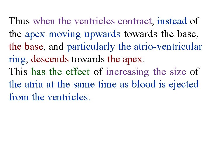 Thus when the ventricles contract, instead of the apex moving upwards towards the base,