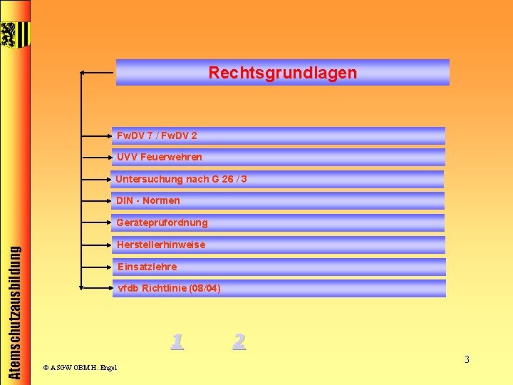 Rechtsgrundlagen Fw. DV 7 / Fw. DV 2 UVV Feuerwehren Untersuchung nach G 26