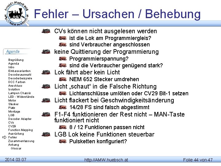 Fehler – Ursachen / Behebung CVs können nicht ausgelesen werden ist die Lok am