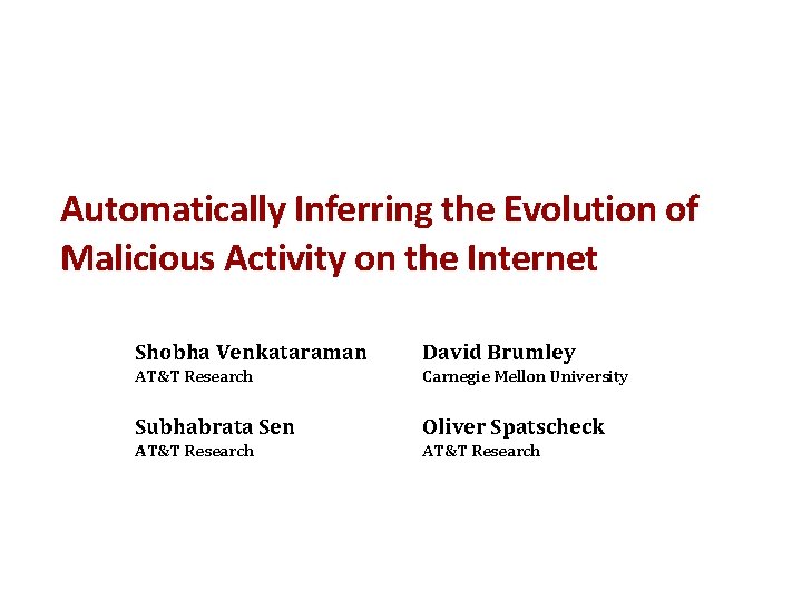 Automatically Inferring the Evolution of Malicious Activity on the Internet Shobha Venkataraman David Brumley