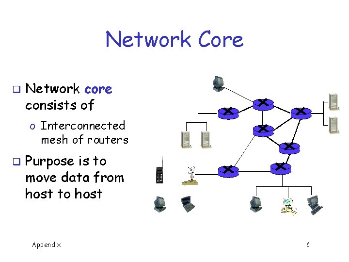 Network Core q Network core consists of o Interconnected mesh of routers q Purpose