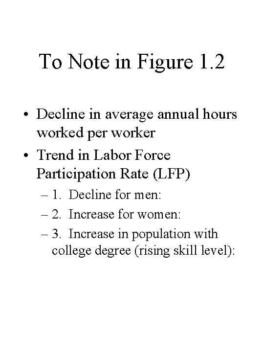 To Note in Figure 1. 2 • Decline in average annual hours worked per