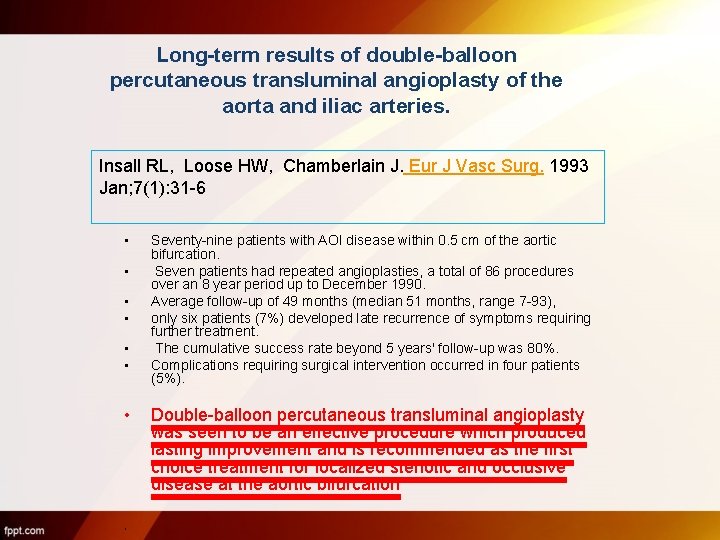 Long-term results of double-balloon percutaneous transluminal angioplasty of the aorta and iliac arteries. Insall