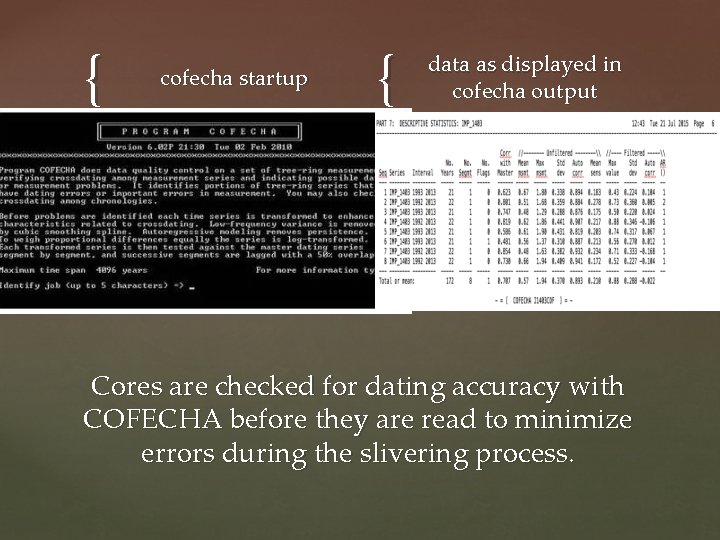 { cofecha startup { data as displayed in cofecha output Cores are checked for