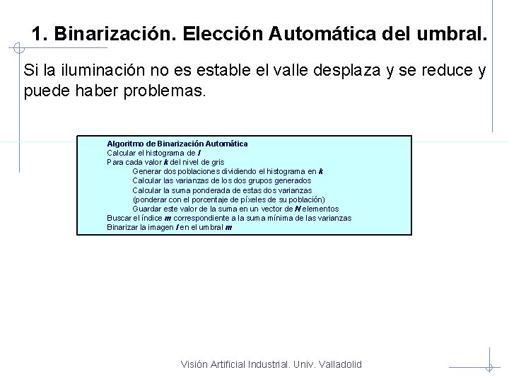 1. Binarización. Elección Automática del umbral. Si la iluminación no es estable el valle