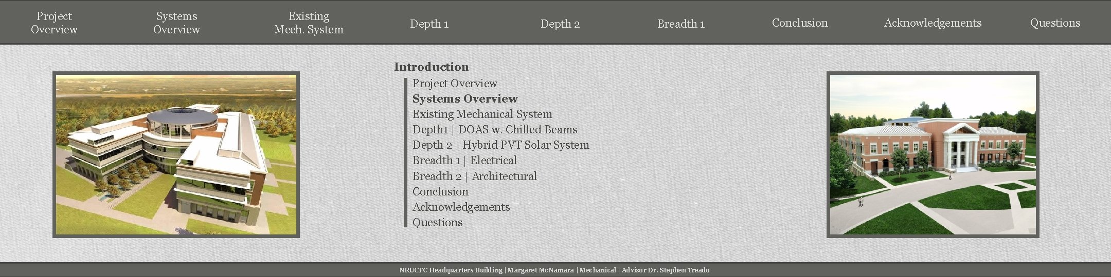 Project Overview Systems Overview Existing Mech. System Depth 1 Depth 2 Breadth 1 Introduction Project Overview Systems Overview Existing Mech. System Depth 1 Depth 2 Breadth 1 Introduction