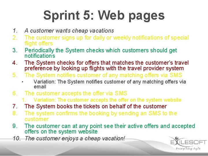 Sprint 5: Web pages 1. 2. A customer wants cheap vacations The customer signs