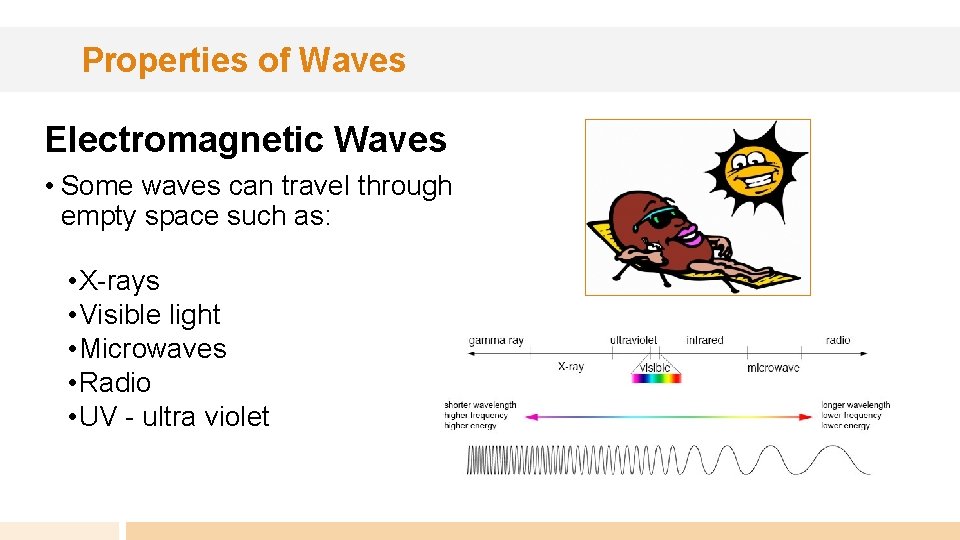 Properties of Waves Electromagnetic Waves • Some waves can travel through empty space such
