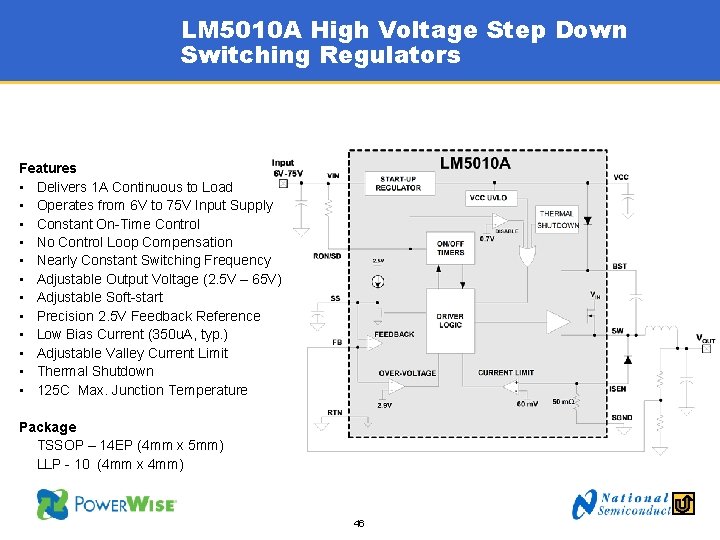  LM 5010 A High Voltage Step Down Switching Regulators Features • Delivers 1