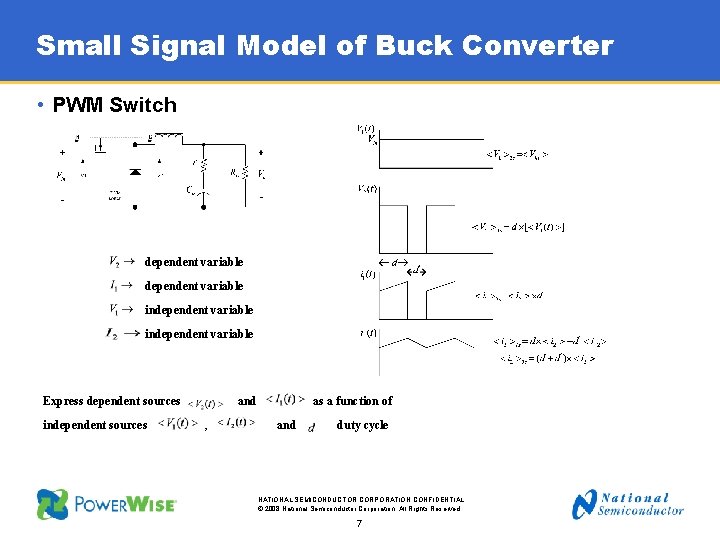 Small Signal Model of Buck Converter • PWM Switch dependent variable independent variable Express