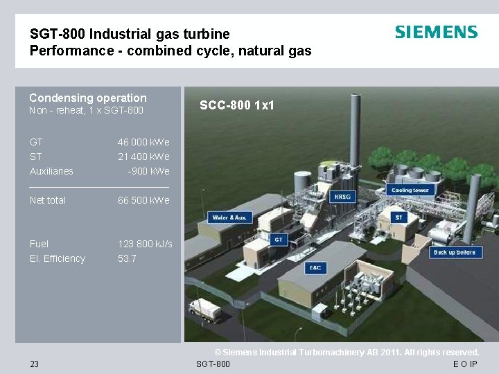 SGT-800 Industrial gas turbine Performance - combined cycle, natural gas Condensing operation Non -