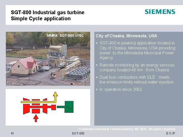 SGT-800 Industrial gas turbine Simple Cycle application MMPA SGT-800 x 1 SC City of
