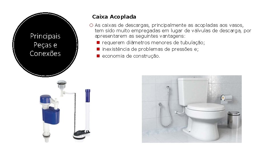 Caixa Acoplada o As caixas de descargas, principalmente as acopladas aos vasos, Principais Peças
