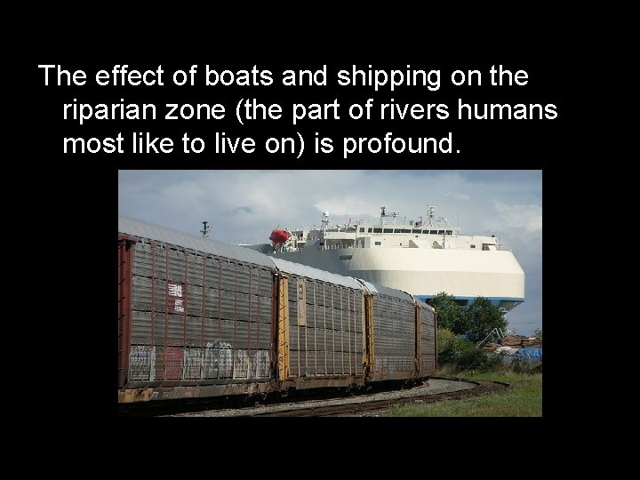 The effect of boats and shipping on the riparian zone (the part of rivers