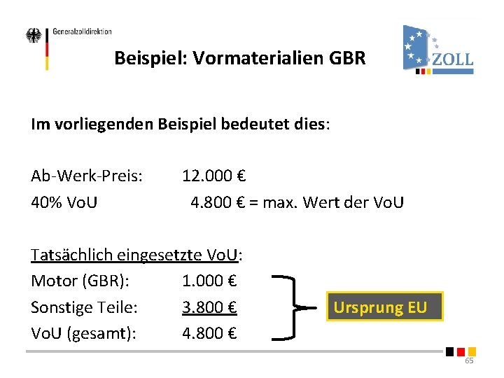 Beispiel: Vormaterialien GBR Im vorliegenden Beispiel bedeutet dies: Ab-Werk-Preis: 40% Vo. U 12. 000 Beispiel: Vormaterialien GBR Im vorliegenden Beispiel bedeutet dies: Ab-Werk-Preis: 40% Vo. U 12. 000
