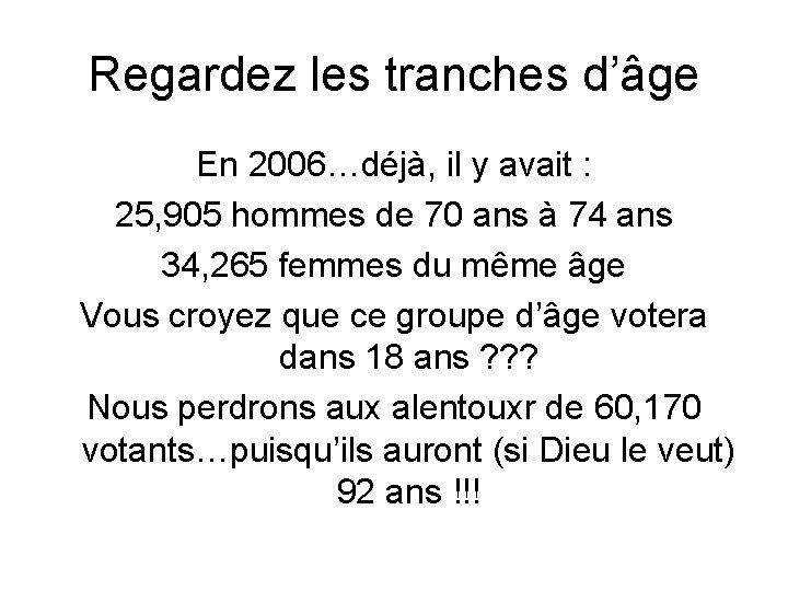 Regardez les tranches d’âge En 2006…déjà, il y avait : 25, 905 hommes de