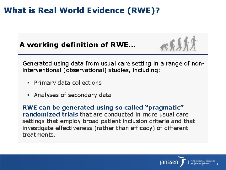 What is Real World Evidence (RWE)? A working definition of RWE… Generated using data