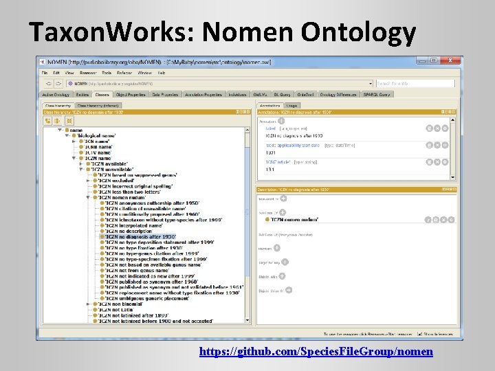 Taxon. Works: Nomen Ontology https: //github. com/Species. File. Group/nomen 