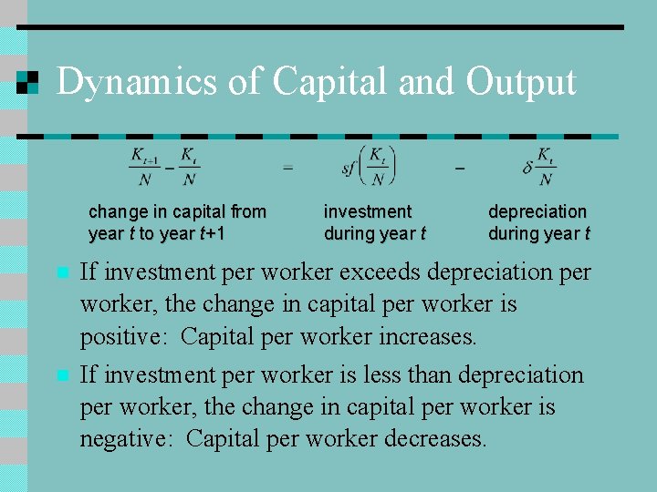 Dynamics of Capital and Output change in capital from year t to year t+1