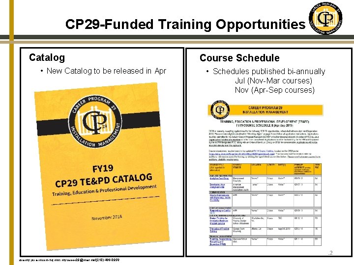 CP 29 -Funded Training Opportunities Catalog • New Catalog to be released in Apr