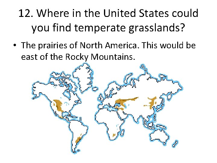 12. Where in the United States could you find temperate grasslands? • The prairies