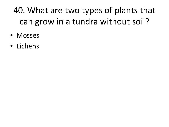 40. What are two types of plants that can grow in a tundra without
