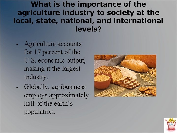 What is the importance of the agriculture industry to society at the local, state,