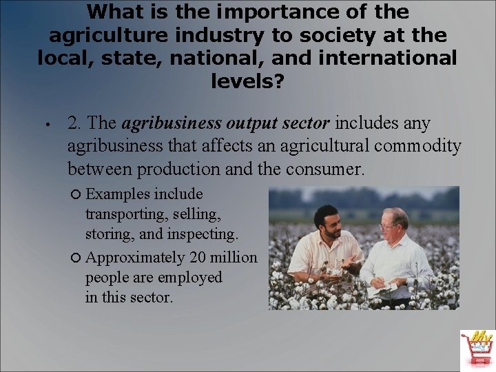 What is the importance of the agriculture industry to society at the local, state,