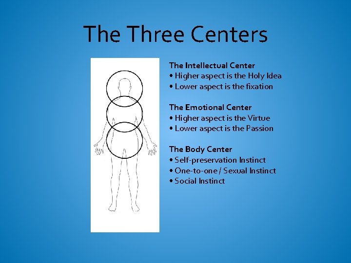 The Three Centers The Intellectual Center • Higher aspect is the Holy Idea •