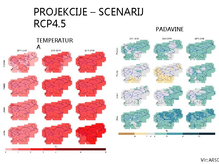 PROJEKCIJE – SCENARIJ RCP 4. 5 PADAVINE TEMPERATUR A Vir: ARSO 