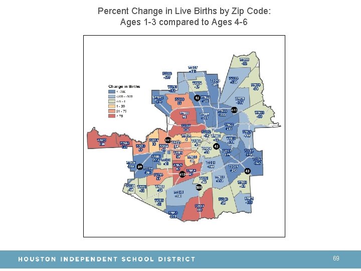 Percent Change in Live Births by Zip Code: Ages 1 -3 compared to Ages