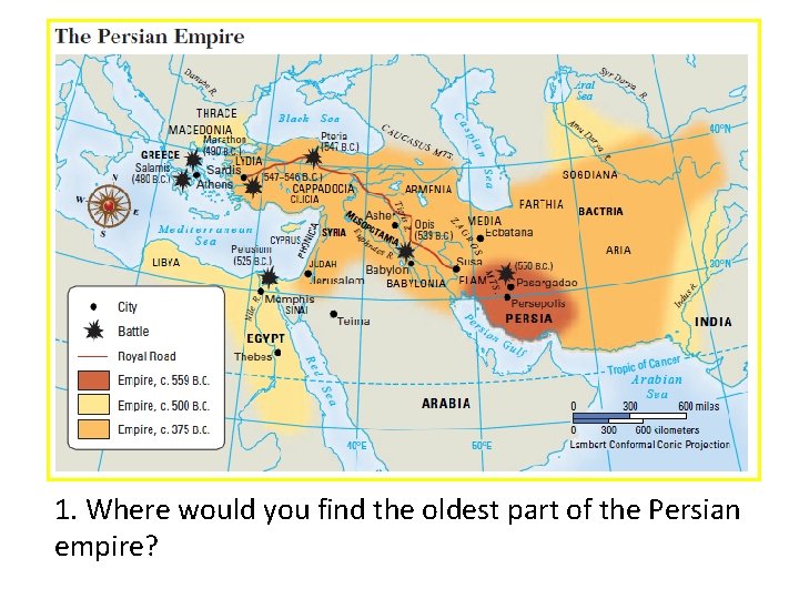 1. Where would you find the oldest part of the Persian empire? 