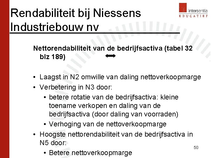 Rendabiliteit bij Niessens Industriebouw nv Nettorendabiliteit van de bedrijfsactiva (tabel 32 blz 189) •