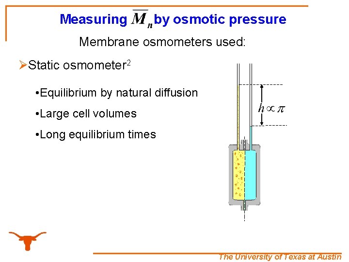 Measuring by osmotic pressure Membrane osmometers used: ØStatic osmometer 2 • Equilibrium by natural