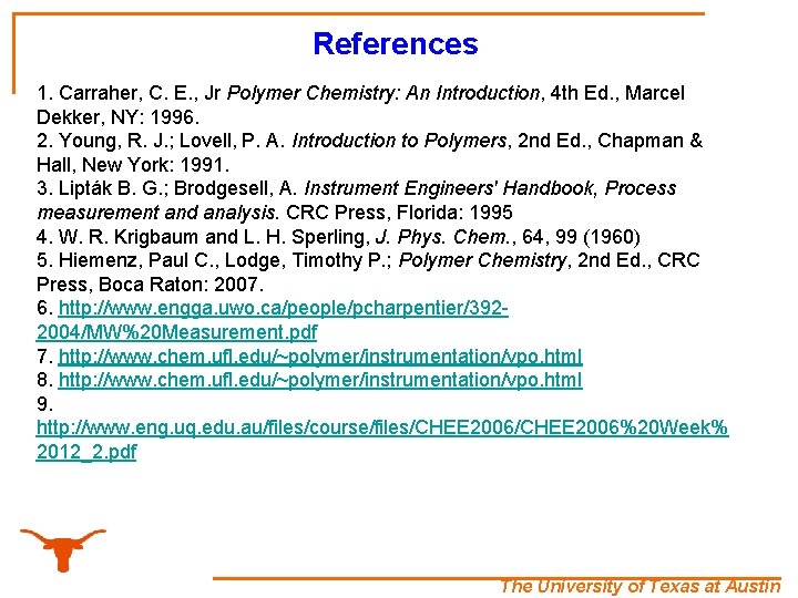 References 1. Carraher, C. E. , Jr Polymer Chemistry: An Introduction, 4 th Ed.