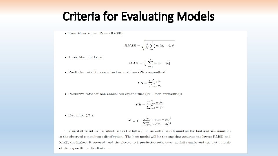 Criteria for Evaluating Models 