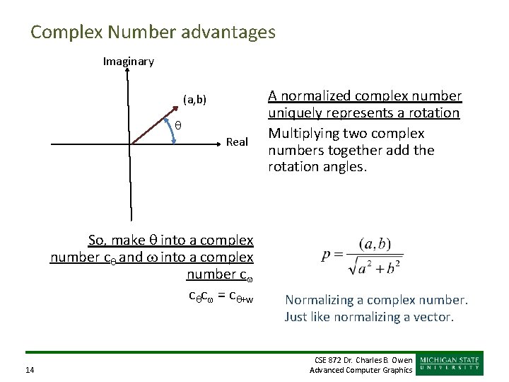 Complex Number advantages Imaginary (a, b) q Real So, make q into a complex Complex Number advantages Imaginary (a, b) q Real So, make q into a complex