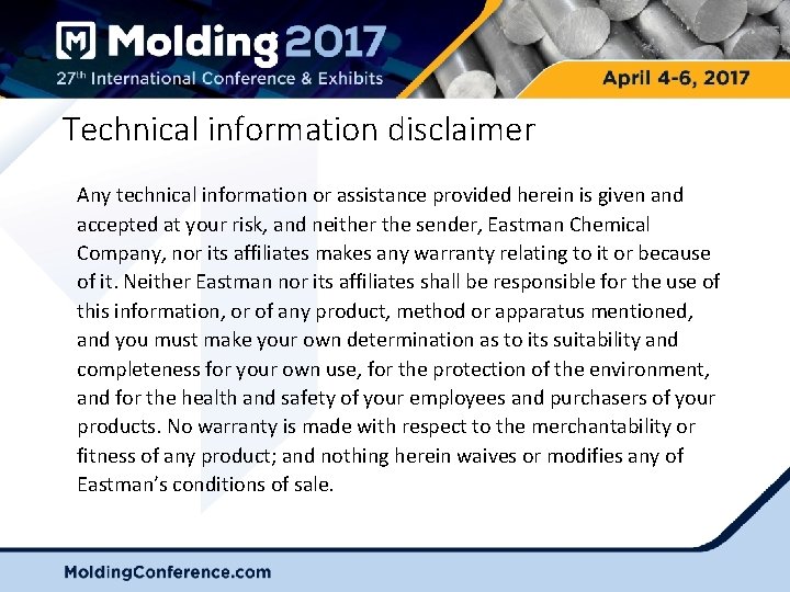 Technical information disclaimer Any technical information or assistance provided herein is given and accepted