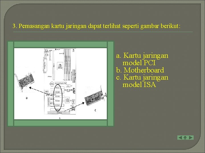 3. Pemasangan kartu jaringan dapat terlihat seperti gambar berikut: a. Kartu jaringan model PCI