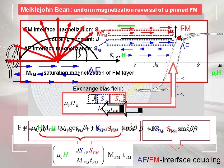 Meiklejohn Bean: uniform magnetization reversal of a pinned FM FM interface magnetization: SFM MFM