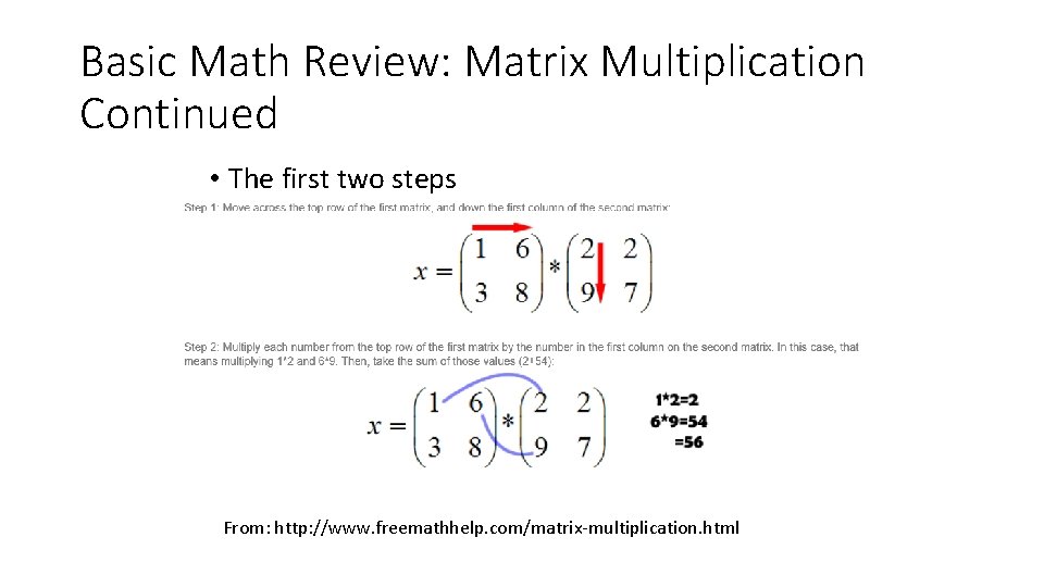 Basic Math Review: Matrix Multiplication Continued • The first two steps From: http: //www. Basic Math Review: Matrix Multiplication Continued • The first two steps From: http: //www.