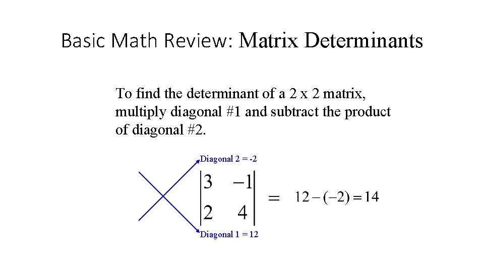 Basic Math Review: Matrix Determinants To find the determinant of a 2 x 2 Basic Math Review: Matrix Determinants To find the determinant of a 2 x 2