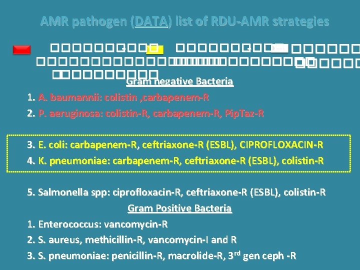 AMR pathogen (DATA) list of RDU-AMR strategies ����������������� ����� Gram negative Bacteria 1. A.