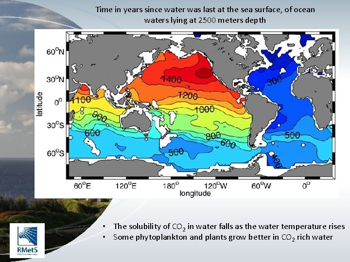 Time in years since water was last at the sea surface, of ocean waters