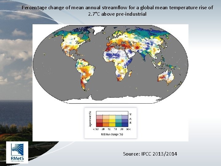 Percentage change of mean annual streamflow for a global mean temperature rise of 2.