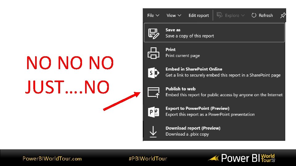 NO NO NO JUST…. NO Power. BIWorld. Tour. com #PBIWorld. Tour 