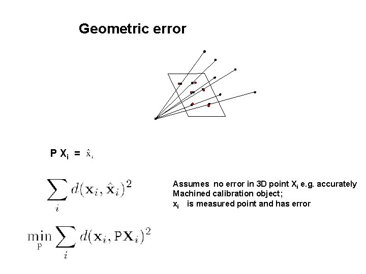 Geometric error P Xi = Assumes no error in 3 D point Xi e.